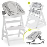 Alpha Plus White Newborn Set - 4-piece high chair + attachment & rocker Premium Nordic Grey + seat cushion