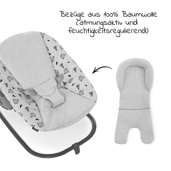 Hauck Alpha Plus White Newborn Set - 4-tlg. Hochstuhl + Aufsatz & Wippe Premium Nordic Grey + Sitzpolster