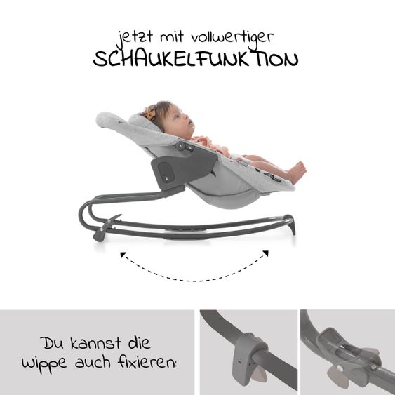 Hauck Alpha Plus White Newborn Set - 4-tlg. Hochstuhl + Aufsatz & Wippe Premium Nordic Grey + Sitzpolster