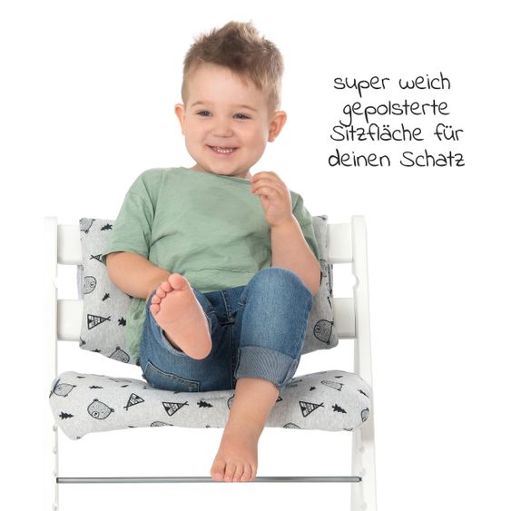 Hauck Alpha Plus White Newborn Set - 4-tlg. Hochstuhl + Aufsatz & Wippe Premium Nordic Grey + Sitzpolster