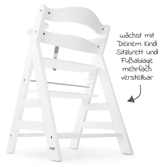 Hauck Alpha Plus White Newborn Set - 4-tlg. Hochstuhl + Aufsatz & Wippe Premium Nordic Grey + Sitzpolster