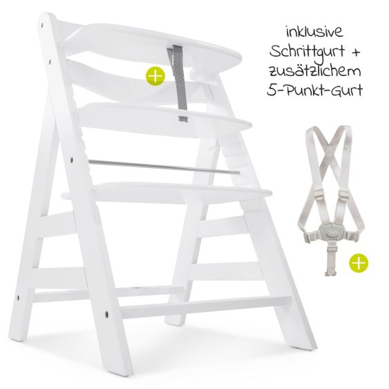 Hauck Alpha Plus White Newborn Set - 4-tlg. Hochstuhl + Aufsatz & Wippe Premium Nordic Grey + Sitzpolster