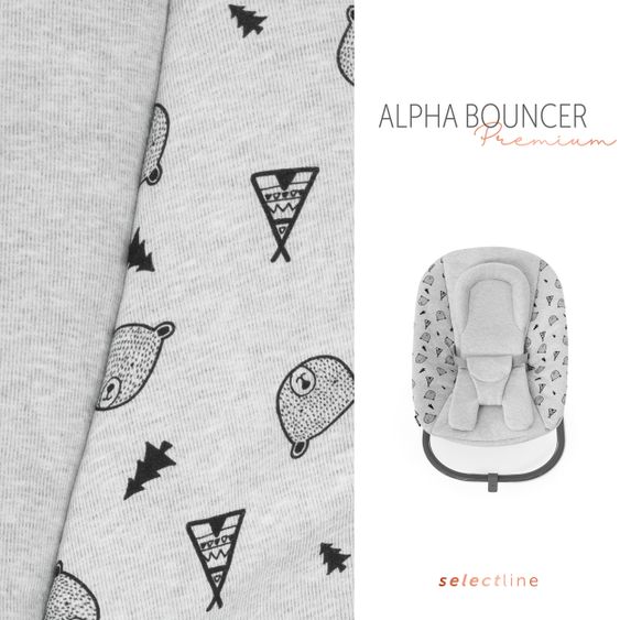 Hauck Alpha Plus White Newborn Set - 4-tlg. Hochstuhl + Aufsatz & Wippe Premium Nordic Grey + Sitzpolster