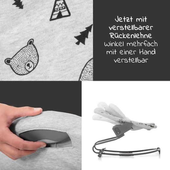 Hauck Alpha Plus White Newborn Set - 4-tlg. Hochstuhl + Aufsatz & Wippe Premium Nordic Grey + Sitzpolster