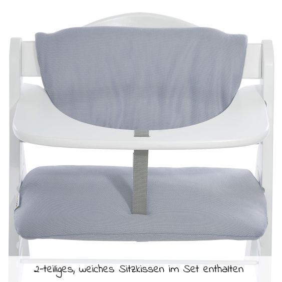 Hauck Alpha Plus White Newborn Set - 4-tlg. Hochstuhl + Neugeborenenaufsatz & Wippe Stretch Grey + Sitzkissen