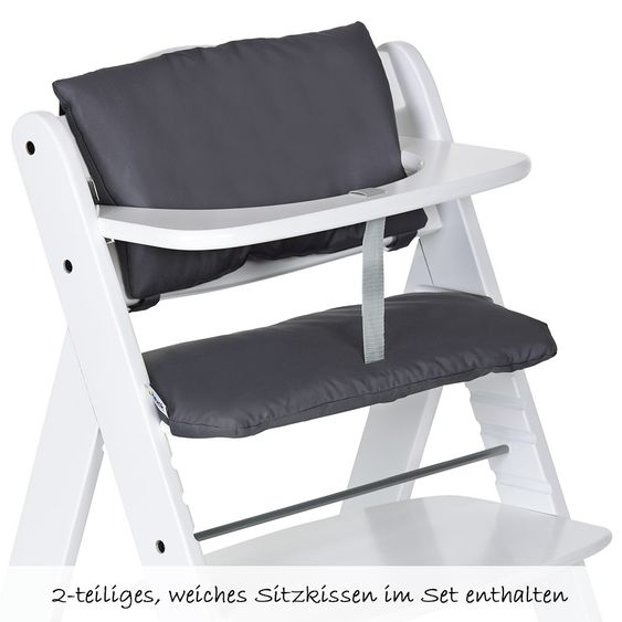 Hauck Alpha Plus White Newborn Set - 4-tlg. Hochstuhl + Neugeboreneneinsatz & Wippe Stretch Grey + Sitzpolster