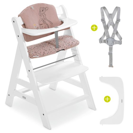 Hauck Alpha Plus White Newborn Set Bambi Rose - 4-tlg. Hochstuhl + Neugeborenenaufsatz + Sitzkissen