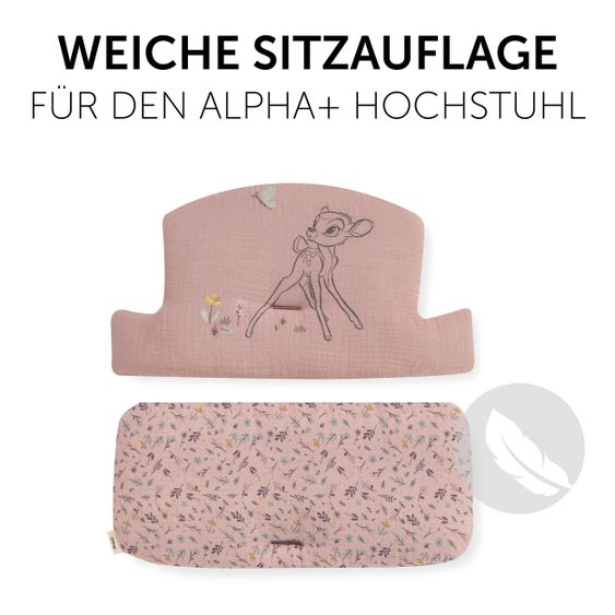 Hauck Alpha Plus White Newborn Set Bambi Rose - 4-tlg. Hochstuhl + Neugeborenenaufsatz + Sitzkissen