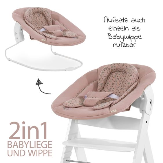 Hauck Alpha Plus White Newborn Set Bambi Rose - 4-tlg. Hochstuhl + Neugeborenenaufsatz + Sitzkissen