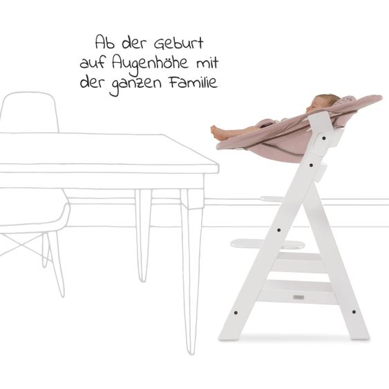 Hauck Alpha Plus White Newborn Set Bambi Rose - 4-tlg. Hochstuhl + Neugeborenenaufsatz + Sitzkissen