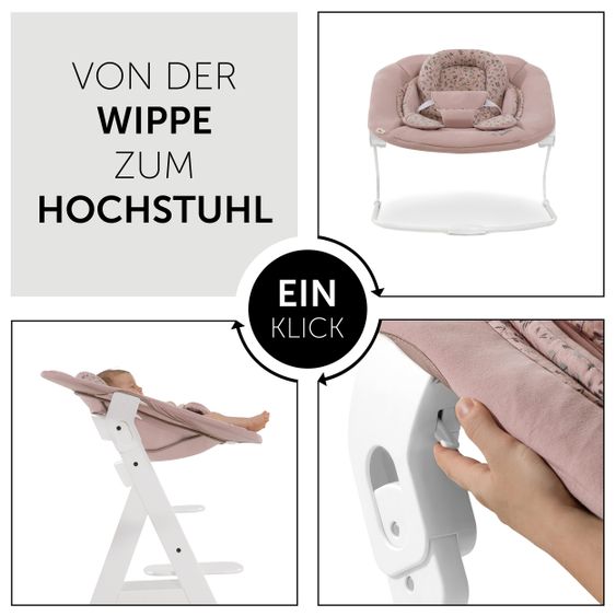Hauck Alpha Plus White Newborn Set Bambi Rose - 4-tlg. Hochstuhl + Neugeborenenaufsatz + Sitzkissen