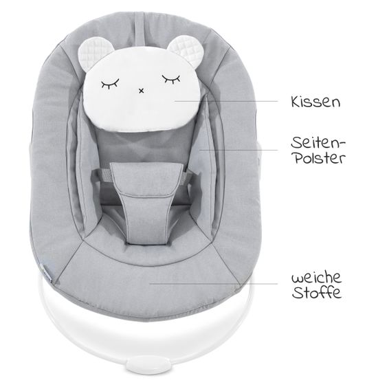 Hauck Alpha Plus White Newborn Set Pastel Bear - 4 pcs High Chair + Newborn Attachment + Seat Cushion Grey