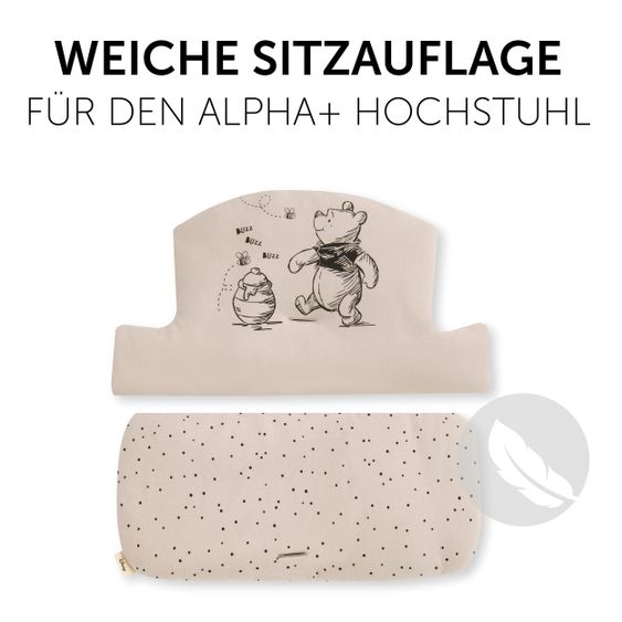 Hauck Alpha Plus White 4-tlg. Newborn Set Disney Pooh - Hochstuhl + Neugeborenenaufsatz & Wippe + Sitzkissen