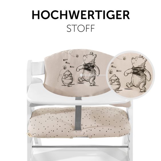 Hauck Alpha Plus White 4-tlg. Newborn Set Disney Pooh - Hochstuhl + Neugeborenenaufsatz & Wippe + Sitzkissen