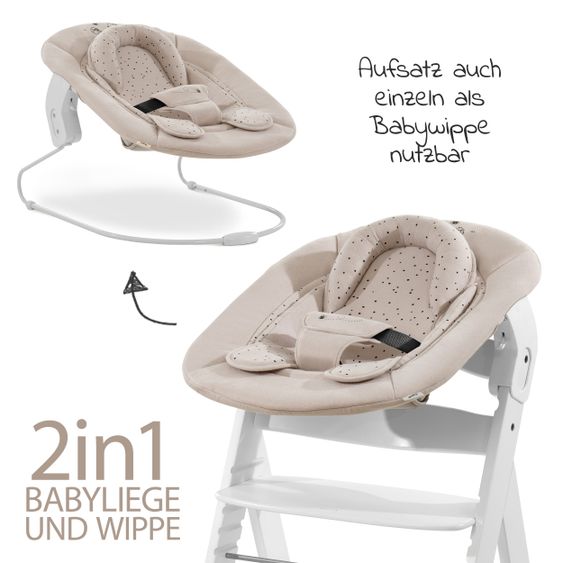 Hauck Alpha Plus White 4-tlg. Newborn Set Disney Pooh - Hochstuhl + Neugeborenenaufsatz & Wippe + Sitzkissen