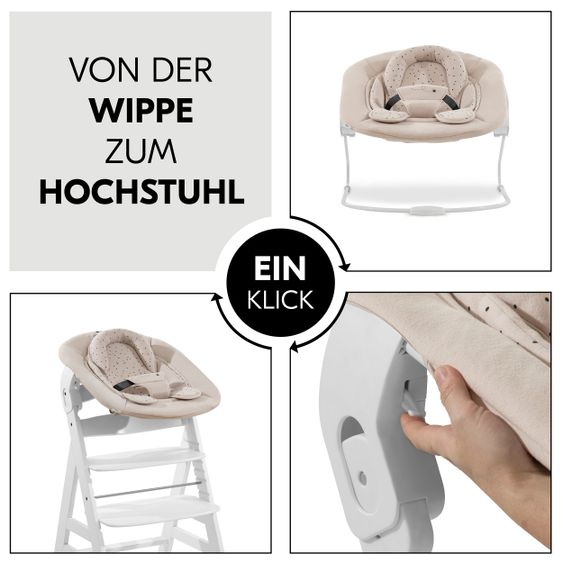 Hauck Alpha Plus White 4-tlg. Newborn Set Disney Pooh - Hochstuhl + Neugeborenenaufsatz & Wippe + Sitzkissen