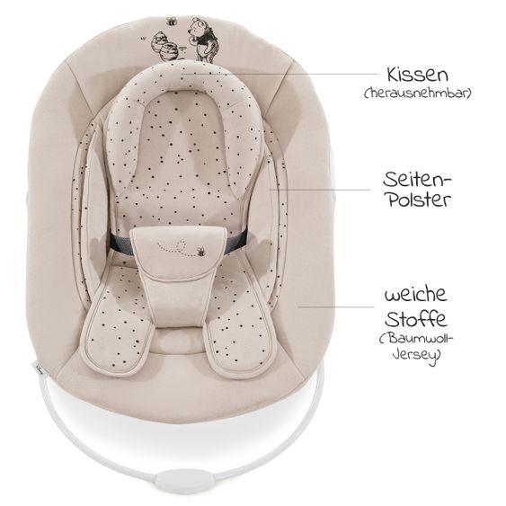 Hauck Alpha Plus White 4-tlg. Newborn Set Disney Pooh - Hochstuhl + Neugeborenenaufsatz & Wippe + Sitzkissen