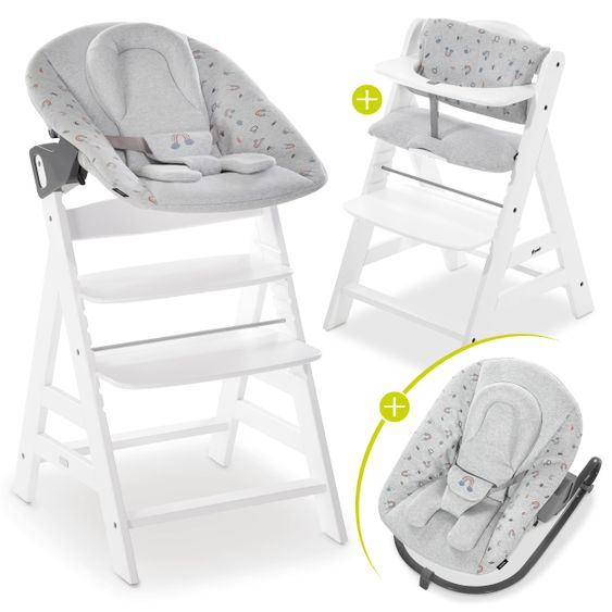 Hauck Alpha Plus White Newborn Set Rainbow - 4-tlg. Hochstuhl + Neugeborenenaufsatz + Sitzkissen