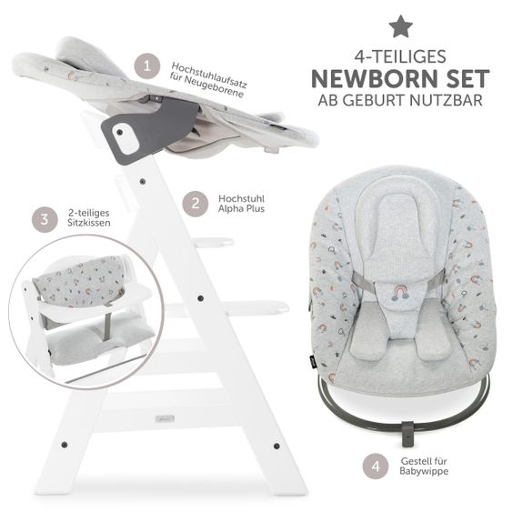 Hauck Alpha Plus White Newborn Set Rainbow - 4-tlg. Hochstuhl + Neugeborenenaufsatz + Sitzkissen