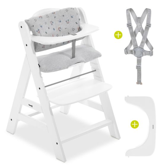 Hauck Alpha Plus White Newborn Set Rainbow - 4-tlg. Hochstuhl + Neugeborenenaufsatz + Sitzkissen