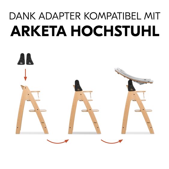 Hauck Arketa Beech 4-tlg. Newborn Set Eco - Hochstuhl + 2in1 Babyaufsatz & Wippe + Sitzkissen - Light Grey / Charcoal