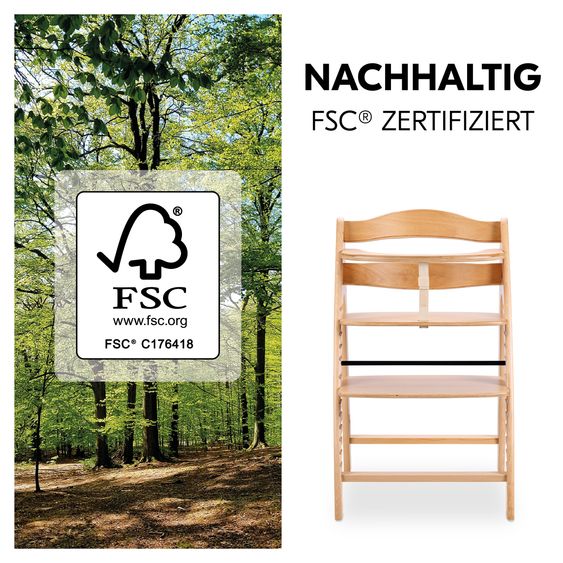 Hauck Arketa Beech 4-tlg. Newborn Set Eco - Hochstuhl + 2in1 Babyaufsatz & Wippe + Sitzkissen - Light Grey / Charcoal