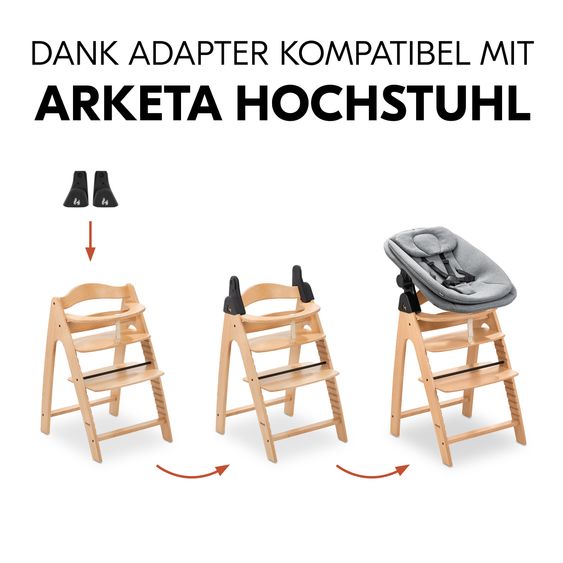 Hauck Arketa Beech 4-tlg. Newborn Set - Hochstuhl + 2in1 Babyaufsatz & Wippe + Sitzkissen - Melange Dark Grey