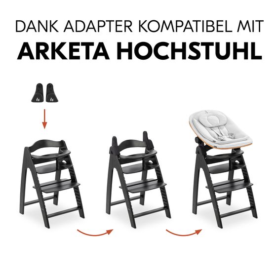 Hauck Arketa Blackwashed 4-tlg. Newborn Set Eco - Hochstuhl + 2in1 Babyaufsatz & Wippe + Sitzkissen - Light Grey / Charcoal