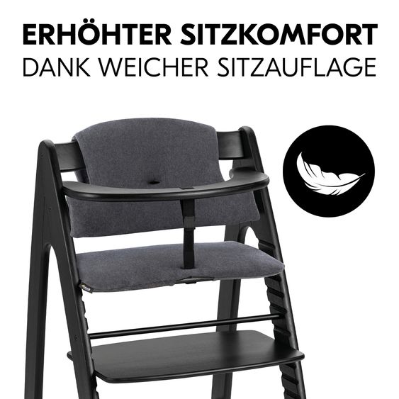 Hauck Arketa Blackwashed 4-tlg. Newborn Set Eco - Hochstuhl + 2in1 Babyaufsatz & Wippe + Sitzkissen - Light Grey / Charcoal