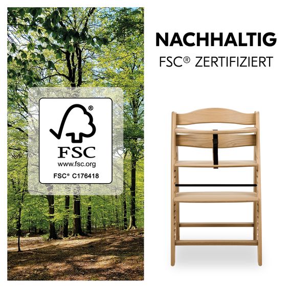 Hauck Arketa Oak 4-tlg. Newborn Set Eco - Hochstuhl + 2in1 Babyaufsatz & Wippe + Sitzkissen - Light Grey / Charcoal