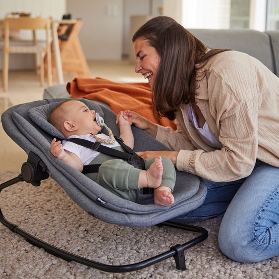 Hauck Arketa Oak 4-piece newborn set - high chair + 2in1 baby attachment & rocker + seat cushion - Melange Dark Grey