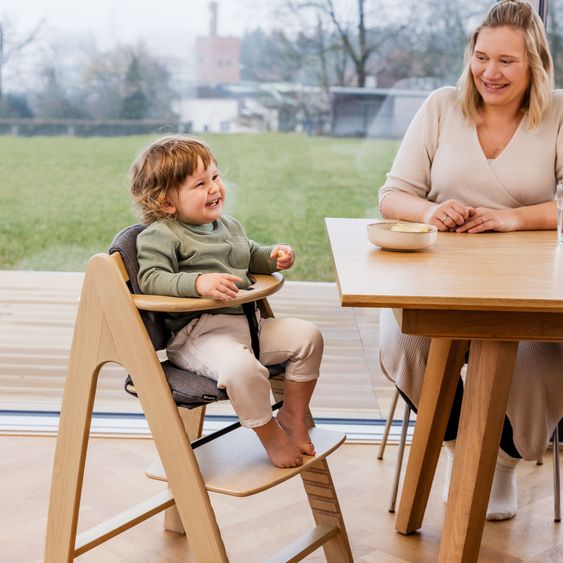 Hauck Arketa Oak 4-piece newborn set - high chair + 2in1 baby attachment & rocker + seat cushion - Melange Dark Grey