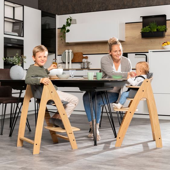 Hauck Arketa Oak 4-tlg. Newborn Set - Hochstuhl + 2in1 Babyaufsatz & Wippe + Sitzkissen - Melange Dark Grey