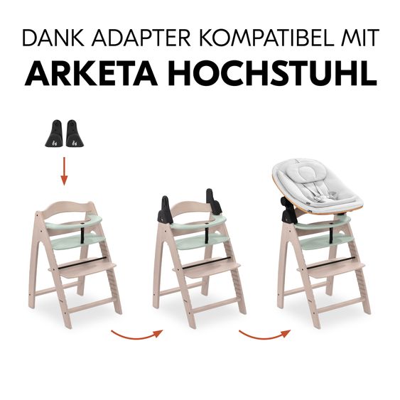 Hauck Arketa Whitewashed Mint 4-tlg. Newborn Set Eco - Hochstuhl + 2in1 Babyaufsatz & Wippe + Sitzkissen - Light Grey / Charcoal