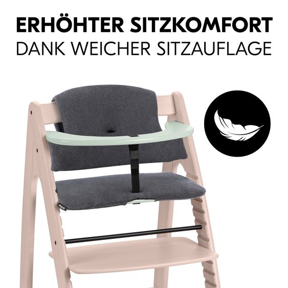 Hauck Arketa Whitewashed Mint 4-tlg. Newborn Set Eco - Hochstuhl + 2in1 Babyaufsatz & Wippe + Sitzkissen - Light Grey / Charcoal