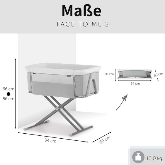 Hauck Baby Beistellbett - Face to Me 2 (auch für Boxspringbetten geeignet) - Melange Grey