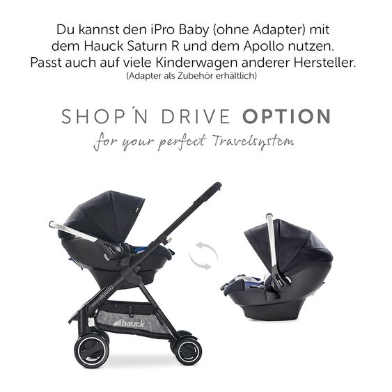 Hauck Babyschale iPro Baby - i-Size (ab Geburt bis 18 Monate) inkl. Sitzverkleinerer und Sonnenverdeck - Caviar