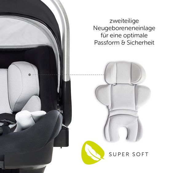 Hauck Babyschale iPro Baby - i-Size (ab Geburt bis 18 Monate) inkl. Sitzverkleinerer und Sonnenverdeck - Caviar