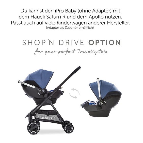 Hauck Babyschale iPro Baby - i-Size (ab Geburt bis 18 Monate) inkl. Sitzverkleinerer und Sonnenverdeck - Denim