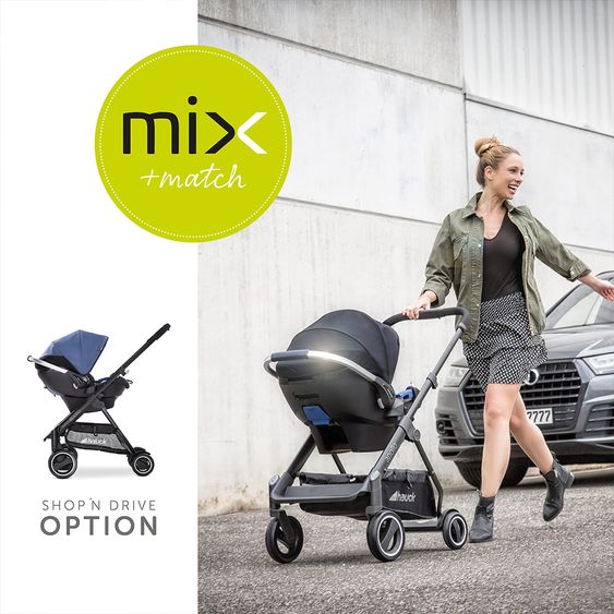 Hauck Babyschale iPro Baby - i-Size (ab Geburt bis 18 Monate) inkl. Sitzverkleinerer und Sonnenverdeck - Denim