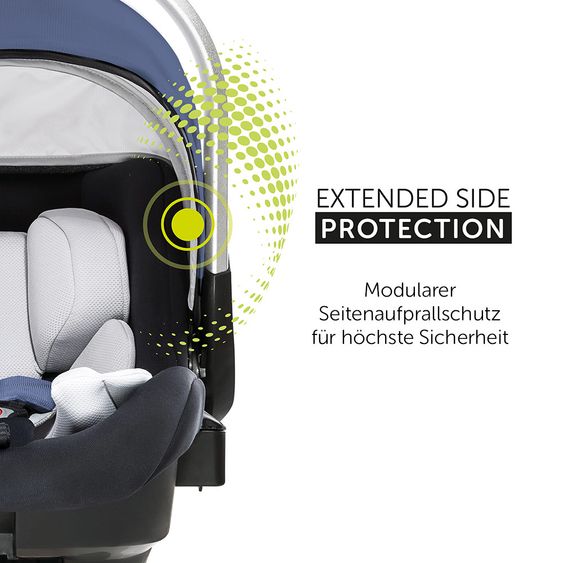 Hauck Babyschale iPro Baby - i-Size (ab Geburt bis 18 Monate) inkl. Sitzverkleinerer und Sonnenverdeck - Denim