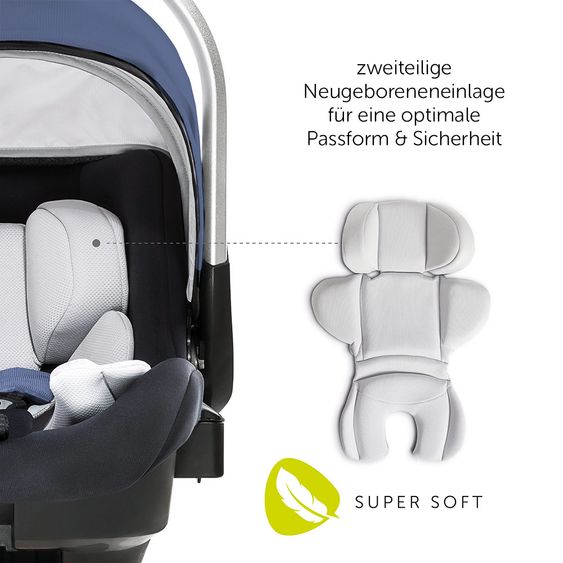 Hauck Babyschale iPro Baby - i-Size (ab Geburt bis 18 Monate) inkl. Sitzverkleinerer und Sonnenverdeck - Denim