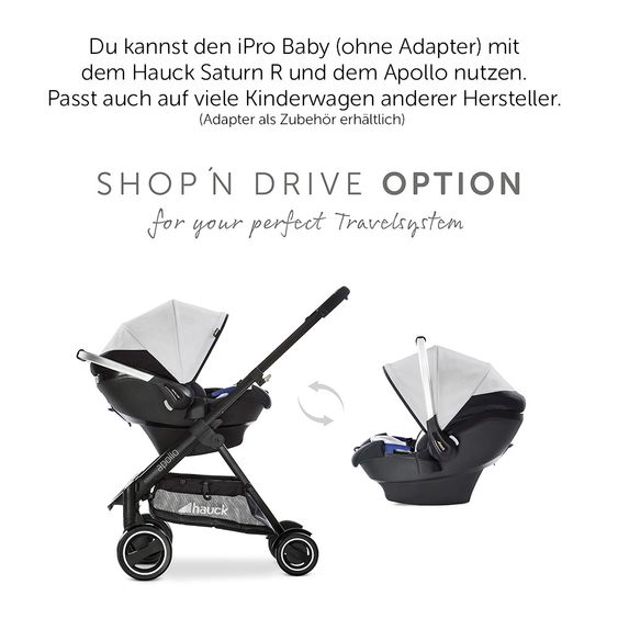 Hauck Babyschale iPro Baby - i-Size (ab Geburt bis 18 Monate) inkl. Sitzverkleinerer und Sonnenverdeck - Lunar