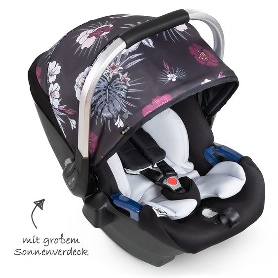 Hauck Babyschale iPro Baby - i-Size (ab Geburt bis 18 Monate) inkl. Sitzverkleinerer und Sonnenverdeck - Wild Blooms Black