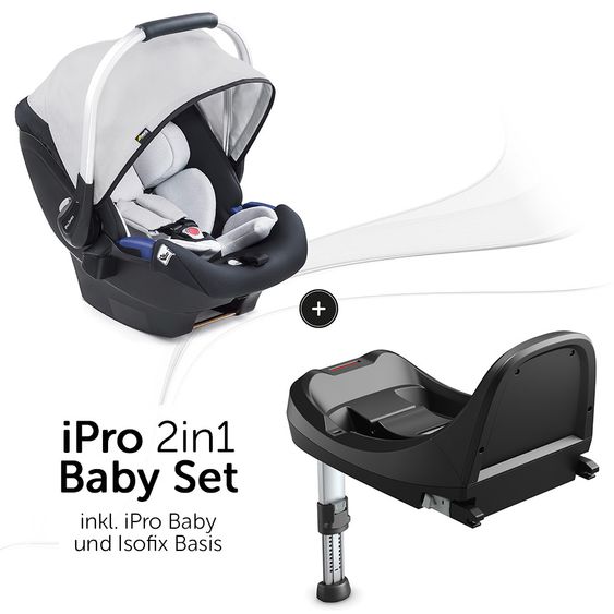 Hauck Babyschale iPro Baby inkl. Isofix Basis iPro Base - i-Size (ab Geburt bis 18 Monate) inkl. Sitzverkleinerer - Lunar