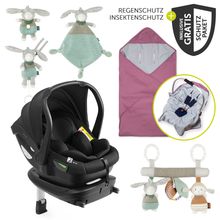 Babyschalen-Set Drive N Care Set i-Size (40 - 87 cm) inkl. Isofix Basis + GRATIS Schutzpaket, Einschlagdecke & Fehn Spielzeug-Set - Orchidee