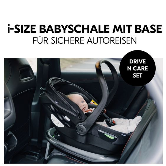 Hauck Babyschalen-Set Drive N Care Set i-Size (40 - 87 cm) inkl. Isofix Basis und Sitzverkleinerer - Black