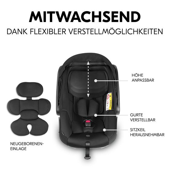 Hauck Babyschalen-Set Drive N Care Set i-Size (40 - 87 cm) inkl. Isofix Basis und Sitzverkleinerer - Black