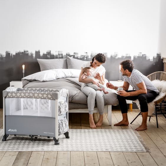 Hauck Beistellbett Sleep N Care Plus (80 x 44 cm) - faltbar, inkl. Transporttasche - Teddy Grey