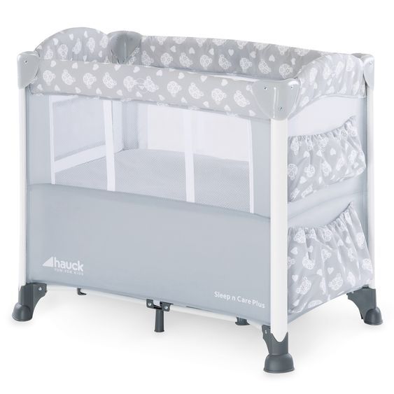 Hauck Beistellbett Sleep N Care Plus (80 x 44 cm) - faltbar, inkl. Transporttasche - Teddy Grey
